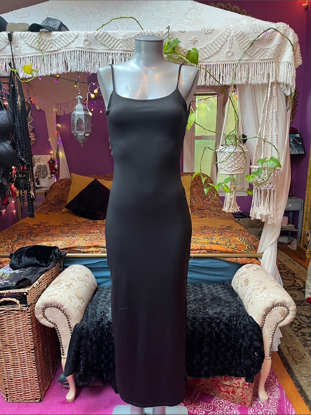 Y2K Goth Grunge black bodycon cut out strappy back maxi dress